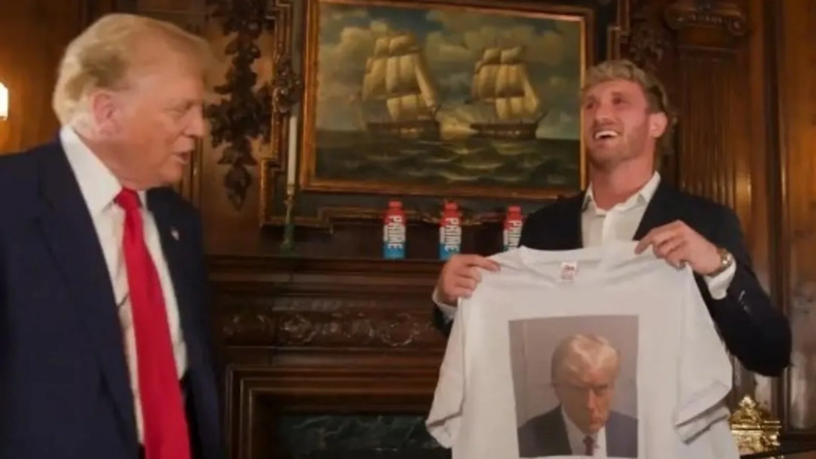 Trump, Logan Paul share light-hearted moments with mugshot T-shirt and WWE Championship belt: ‘You’re a gangster’